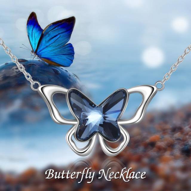 Sterling Silver Butterfly Crystal Pendant Necklace-5