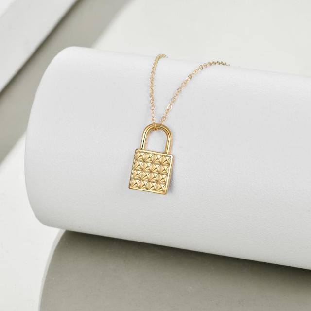 14K Gold Lock Cable Chain Necklace-3