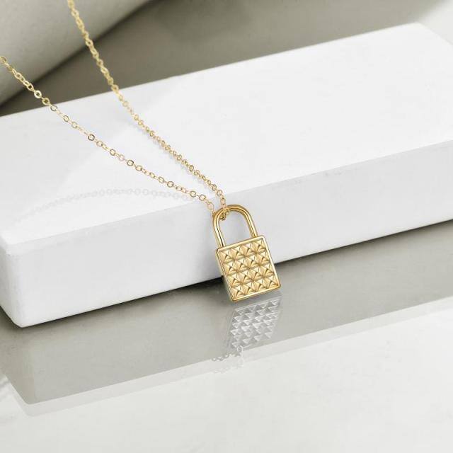 14K Gold Lock Cable Chain Necklace-2