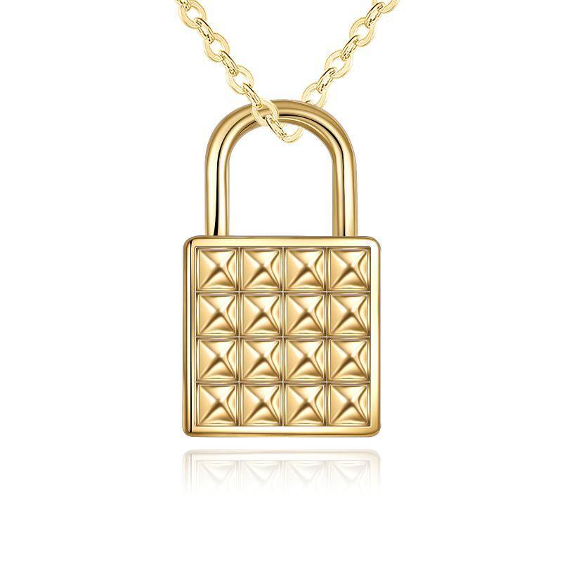 14K Gold Lock Cable Chain Necklace-1