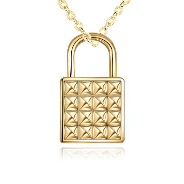 14K Gold Lock Cable Chain Necklace-0
