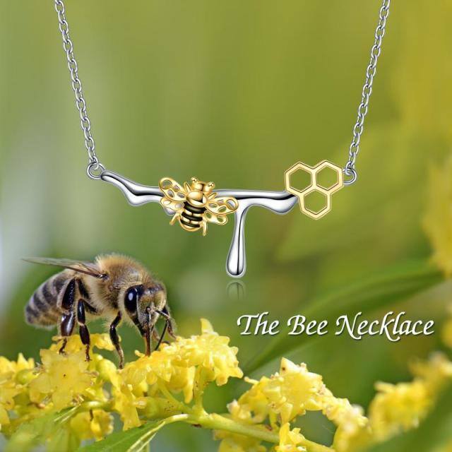 Sterling Silver Two-tone Bee Pendant Necklace-4
