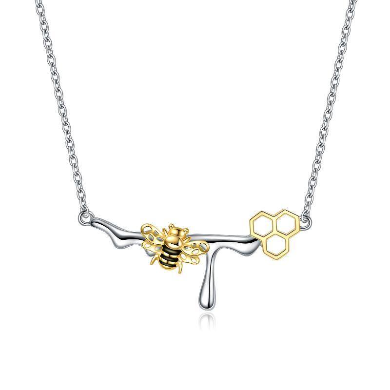 Collier en argent sterling avec pendentif abeille bicolore-1