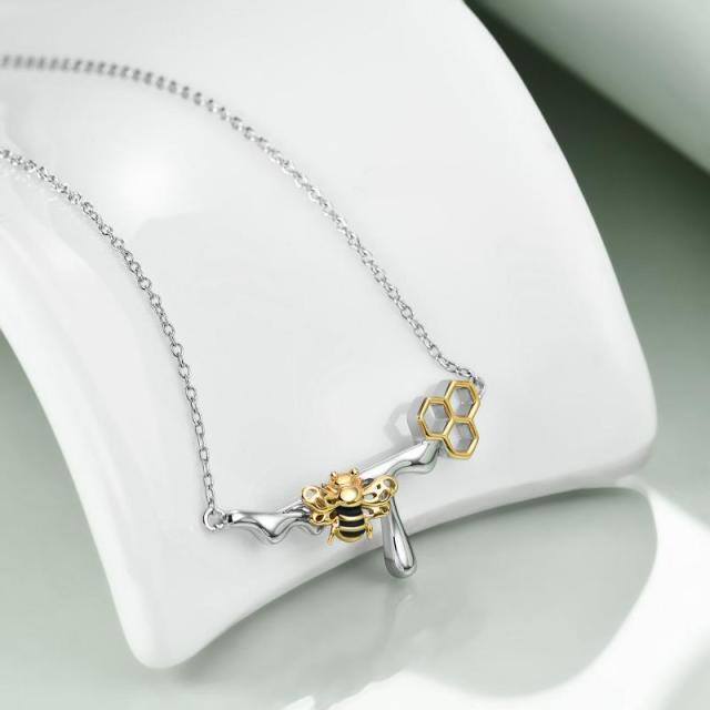 Sterling Silver Two-tone Bee Pendant Necklace-2
