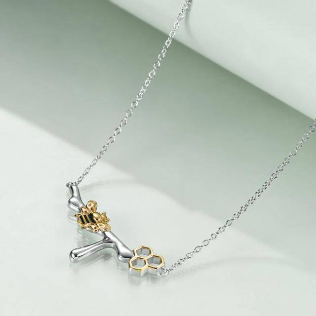 Sterling Silver Two-tone Bee Pendant Necklace-3