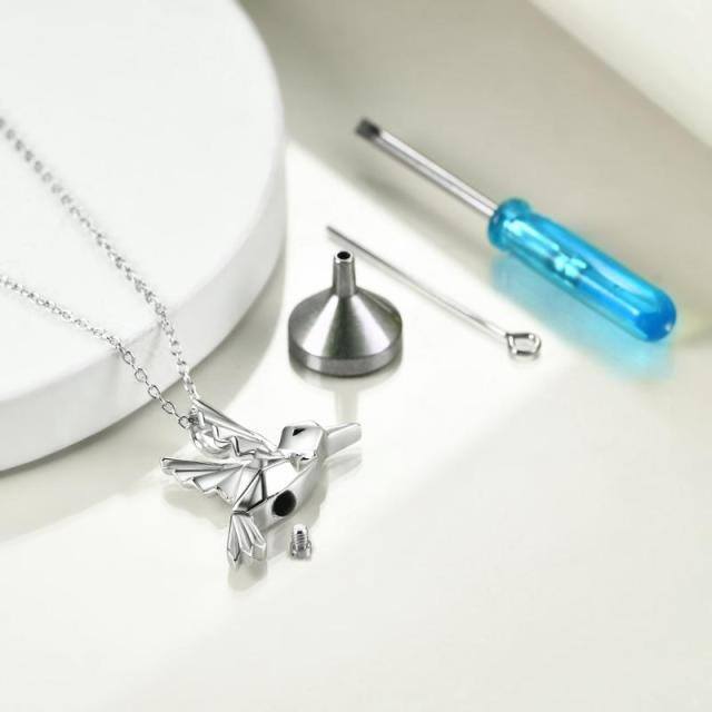 Collana con urna per ceneri in argento sterling Origami Hummingbird-4