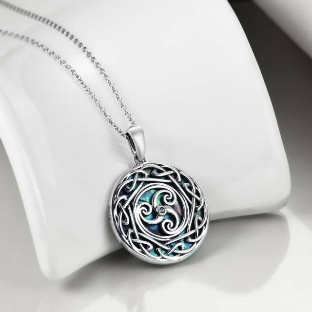 Sterling Silver Abalone Shellfish Celtic Knot Triskelion Pendant Necklace-3