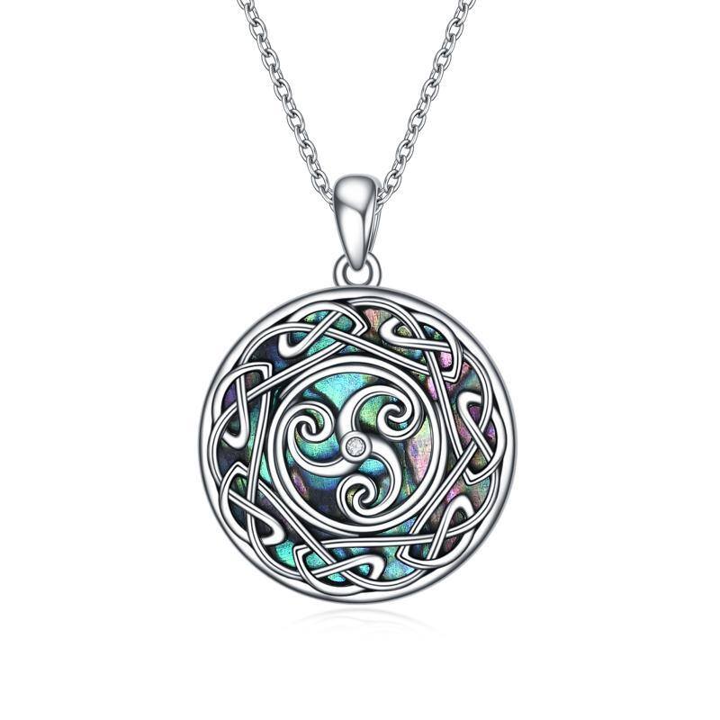 Sterling Silver Abalone Shellfish Celtic Knot Triskelion Pendant Necklace-1