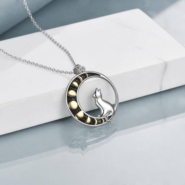 Sterling Silver Two-tone Cat Pendant Necklace-3