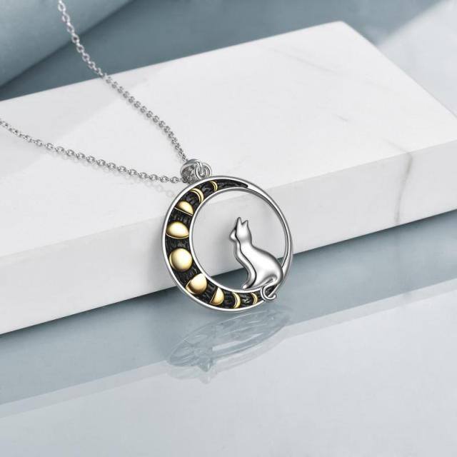 Collier en argent sterling avec pendentif chat bicolore-3