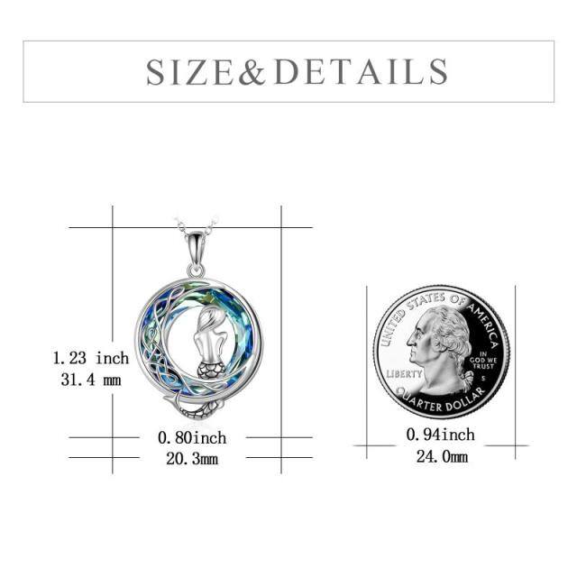 Sterling Silver Mermaid & Moon Crystal Pendant Necklace-5