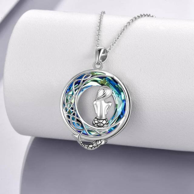 Sterling Silver Mermaid & Moon Crystal Pendant Necklace-2