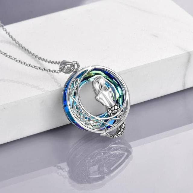 Sterling Silver Mermaid & Moon Crystal Pendant Necklace-3