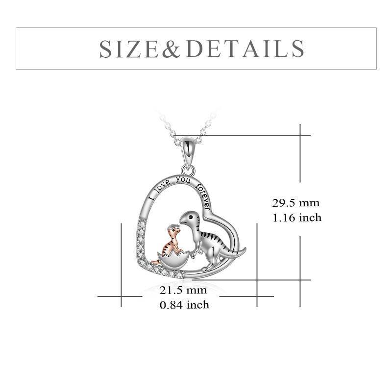 Sterling Silver Two-tone Heart Dinosaur Mom and Baby Pendant Necklace with Engraved Word-6