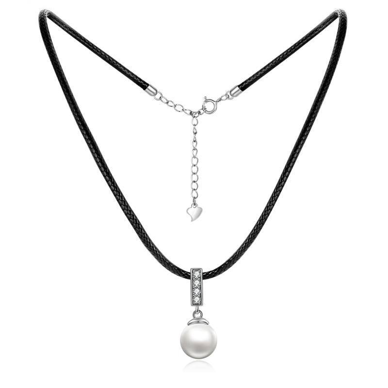 Collier ras du cou en argent sterling avec perles et flanelles-1