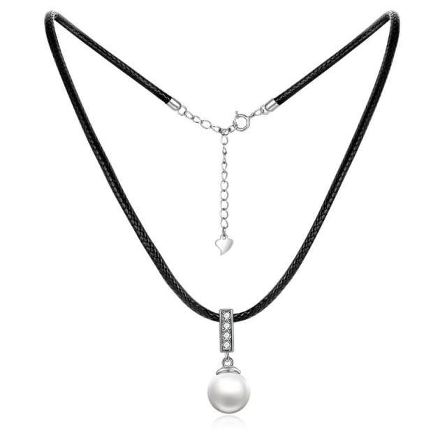 Sterling Silber Perle Flanell Halskette Choker Halskette-0