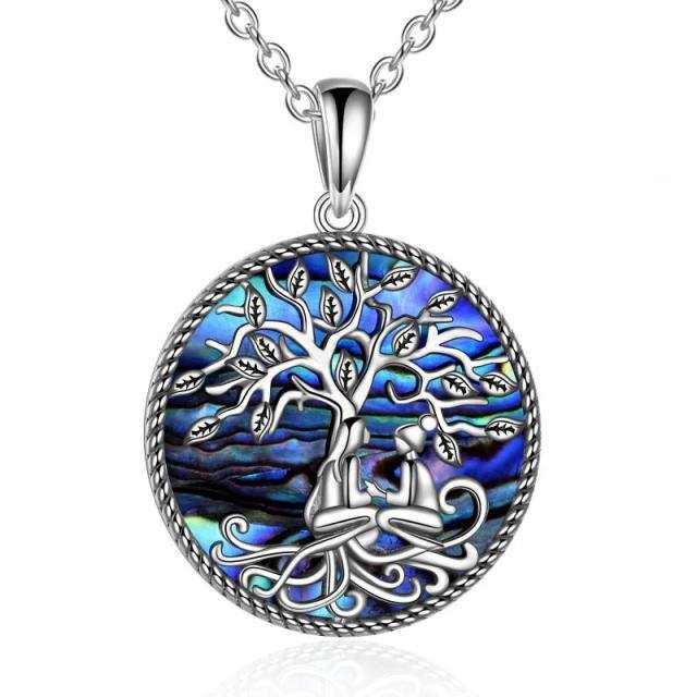 Sterling Silver Abalone Shellfish Tree Of Life & Sisters Pendant Necklace-5