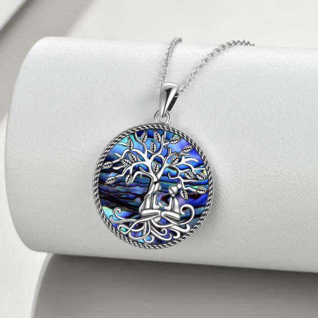 Sterling Silver Abalone Shellfish Tree Of Life & Sisters Pendant Necklace-2