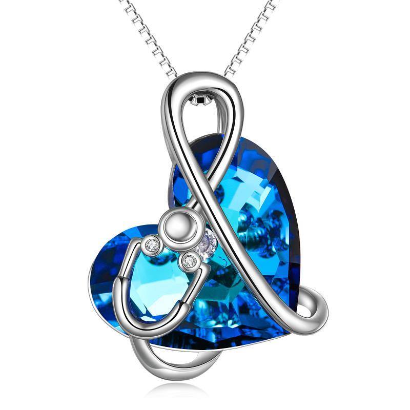 Collier en argent sterling avec pendentif en forme de coeur en cristal-1