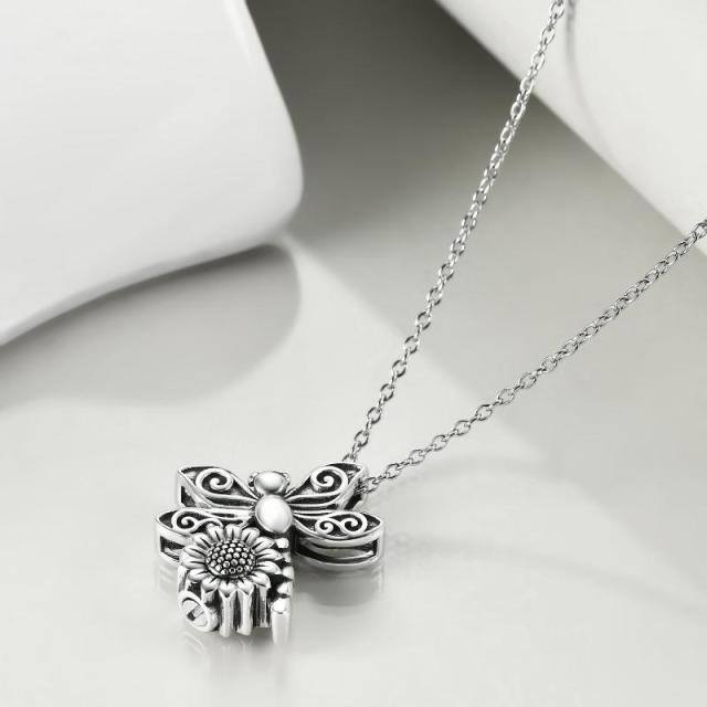 Sterling Silver Dragonfly & Sunflower Pendant Necklace-3