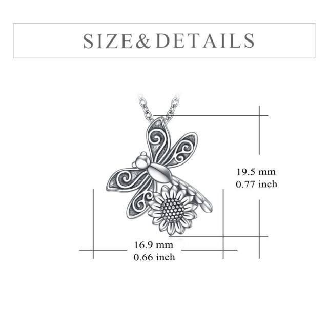 Sterling Silver Dragonfly & Sunflower Pendant Necklace-4