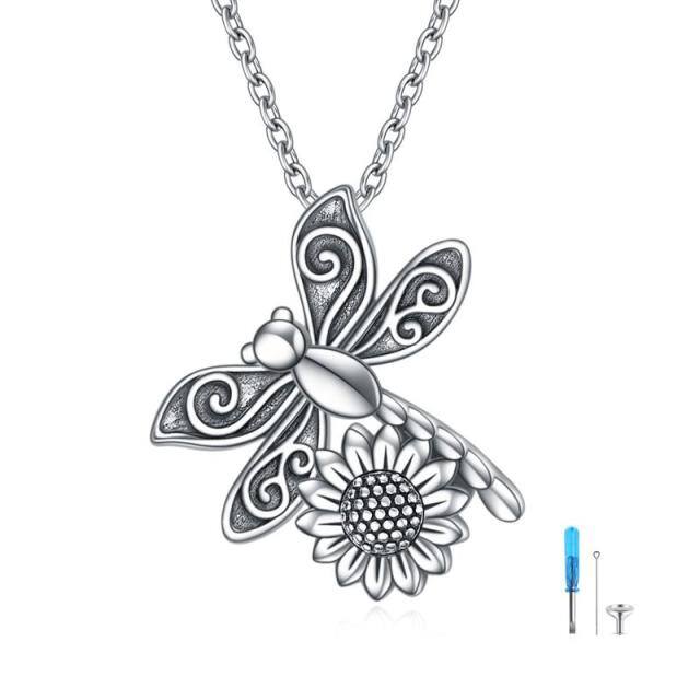 Sterling Silver Dragonfly & Sunflower Pendant Necklace-0