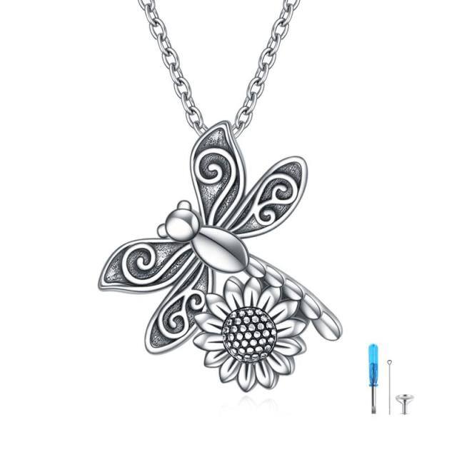 Sterling Silver Dragonfly & Sunflower Pendant Necklace-5