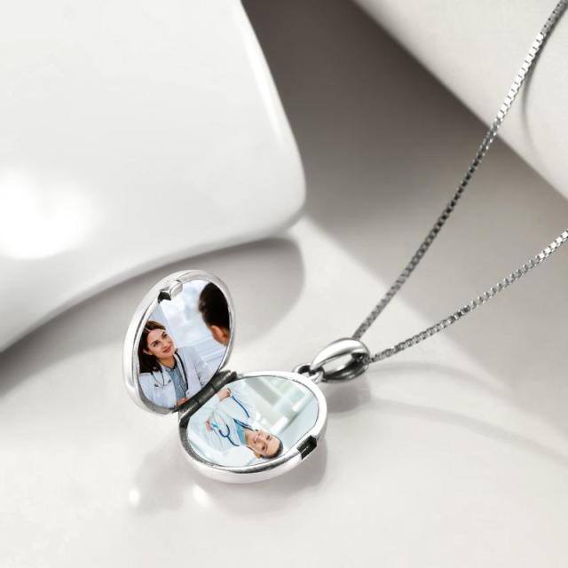 Sterling Silver Saint Michael Personalized Photo Locket Necklace-4
