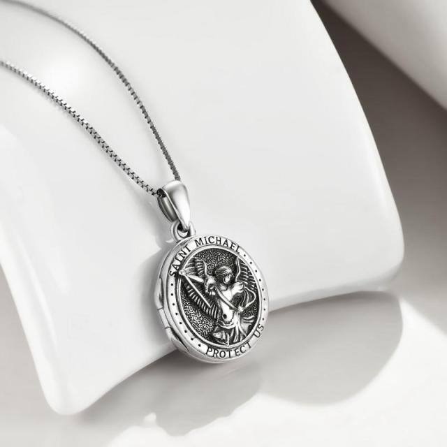 Sterling Silver Saint Michael Personalized Photo Locket Necklace-3