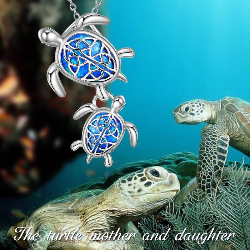 Sterling Silver Oval Opal Sea Turtle Pendant Necklace-6