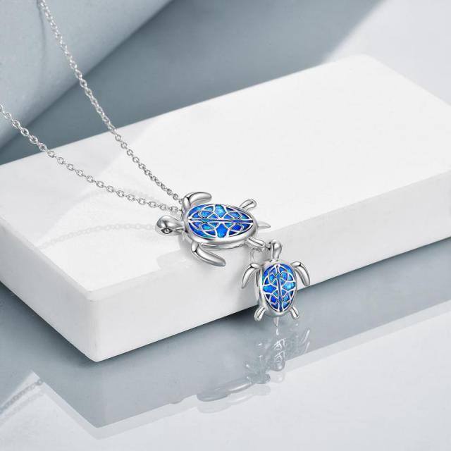 Sterling Silver Oval Opal Sea Turtle Pendant Necklace-3