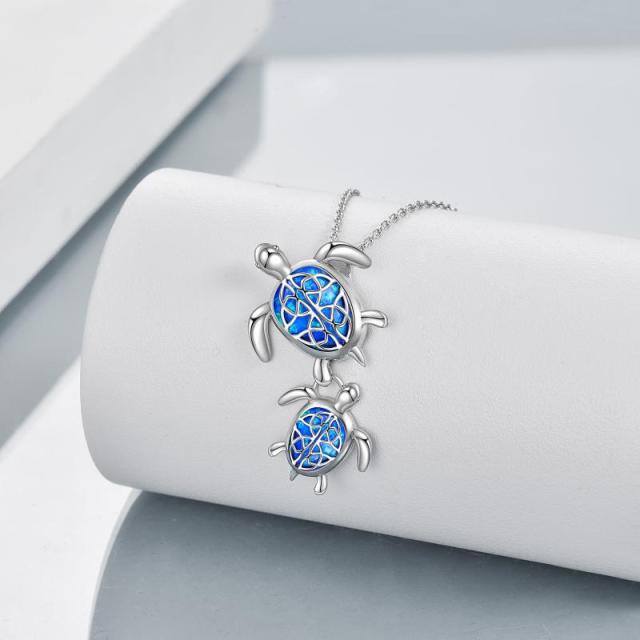 Sterling Silver Oval Opal Sea Turtle Pendant Necklace-2