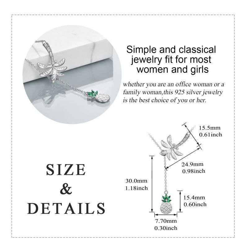 Sterling Silber Runde Zirkonia Palme & Ananas Einstellbare Y-Halskette-6