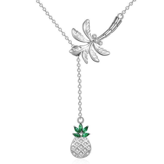 Sterling Silver Round Cubic Zirconia Palm Tree & Pineapple Adjustable Y Necklace-0