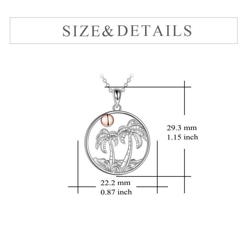 Sterling Silver Two-tone Circular Shaped Cubic Zirconia Coconut Tree Pendant Necklace-6