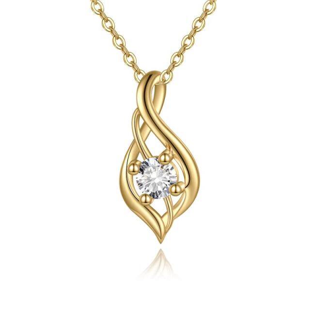 14K Gold Drop Shape Crystal Pendant Necklace-3