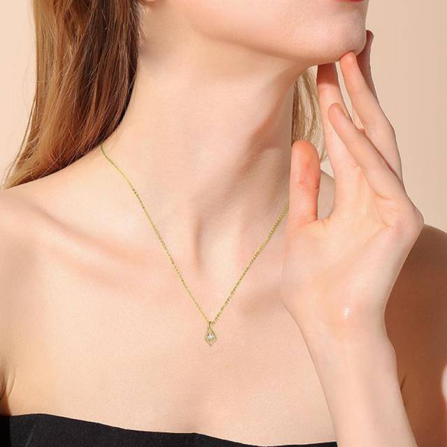 14K Gold Drop Shape Crystal Pendant Necklace-1