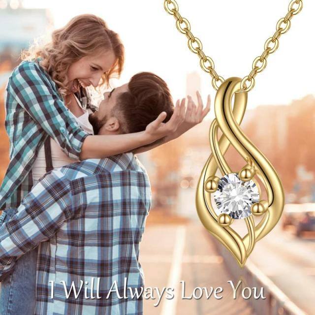 14K Gold Drop Shape Crystal Pendant Necklace-5