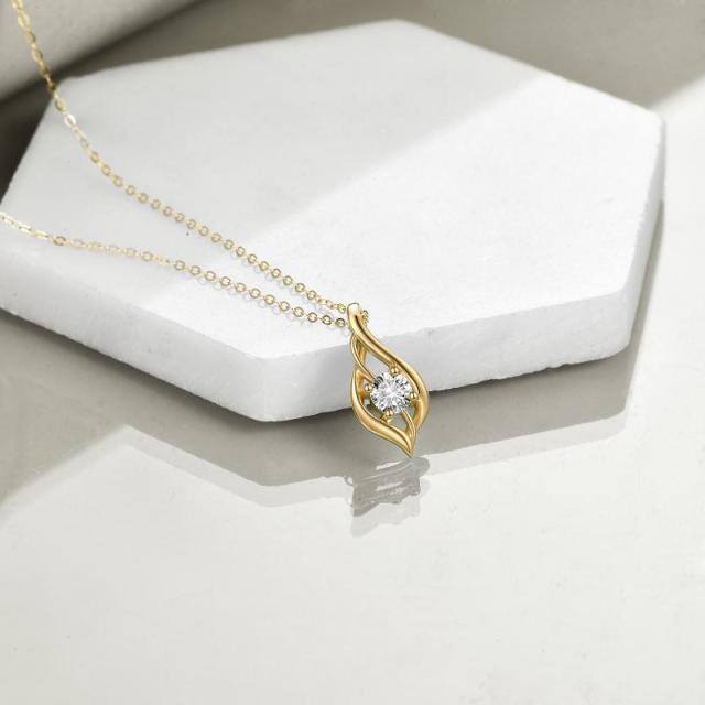 14K Gold Drop Shape Crystal Pendant Necklace-3