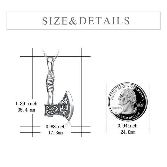 Sterling Silver Thor's Hammer & Wolf Pendant Necklace-6