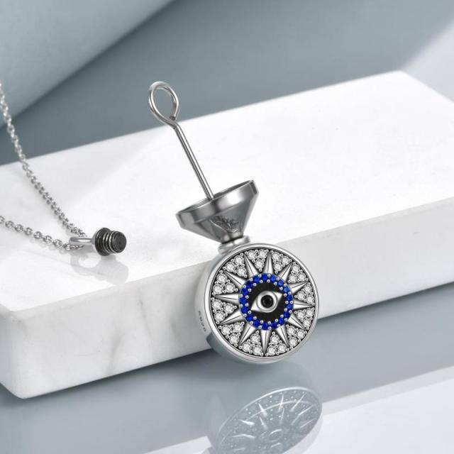 Sterling Silver Cubic Zirconia Evil Eye Urn Necklace for Ashes with Engraved Word-2