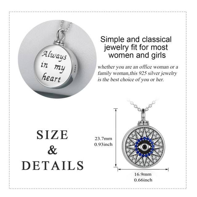 Sterling Silver Cubic Zirconia Evil Eye Urn Necklace for Ashes with Engraved Word-5