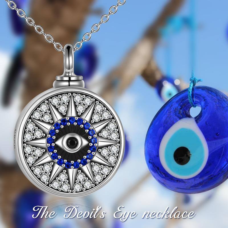 Sterling Silver Cubic Zirconia Evil Eye Urn Necklace for Ashes with Engraved Word-6