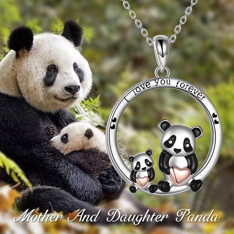 Sterling Silver Two-tone Panda Pendant Necklace with Engraved Word-5