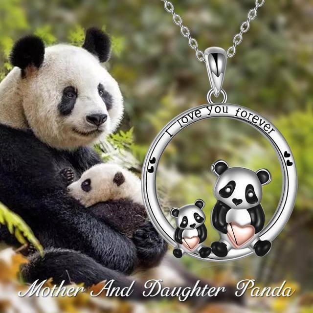 Sterling zilveren tweekleurige panda-hangerketting met gegraveerd woord-5