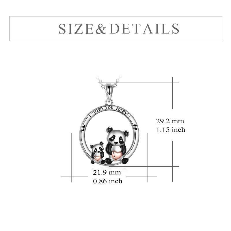 Sterling Silver Two-tone Panda Pendant Necklace with Engraved Word-4