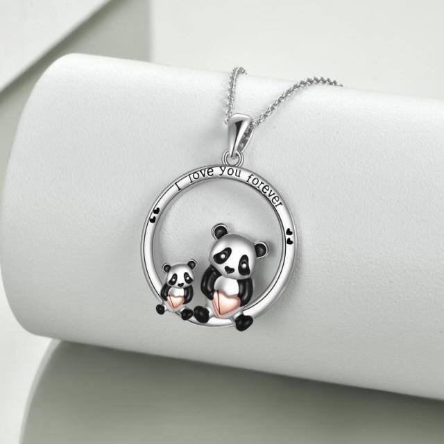 Sterling zilveren tweekleurige panda-hangerketting met gegraveerd woord-3