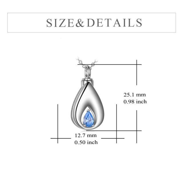 Sterling Silver Blue Cubic Zirconia Tear Drop Shape Urn Necklace for Ashes-4
