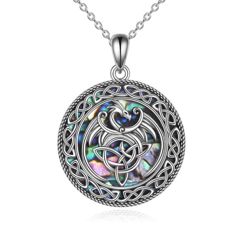 Collar de plata de ley Abalone Shellfish Dragon Pendant-1