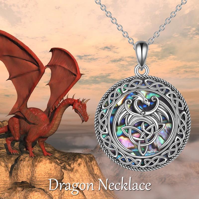 Collar de plata de ley Abalone Shellfish Dragon Pendant-6